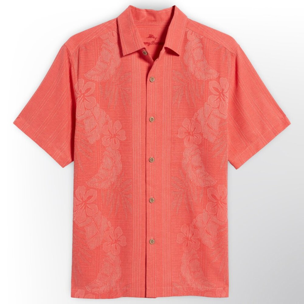 Tommy Bahama Bali Border Silk Camp Shirt Bali Border Red Flash ST325811 Size XXL